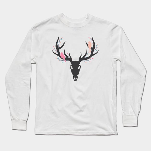 Whimsy Stag Skull Long Sleeve T-Shirt by NixieNoo